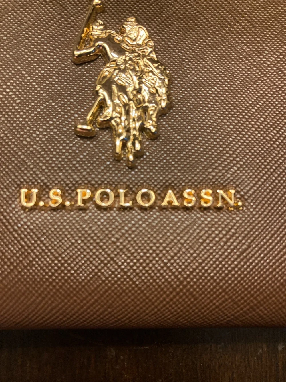 U.S. Polo Assn. Brown Leather Zip Wallet with Gold Logo